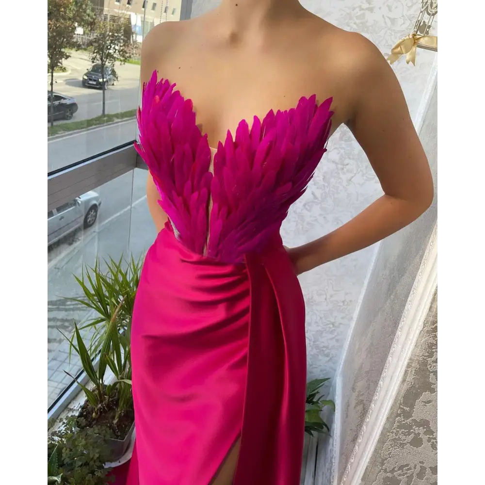 FeatherSweep Elegance Gown in Luxurious Lightweight Fabric - LauBelle