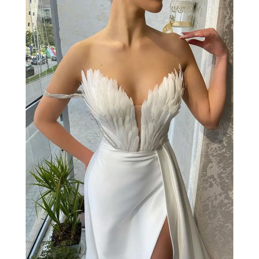 FeatherSweep Elegance Gown in Luxurious Lightweight Fabric - LauBelle