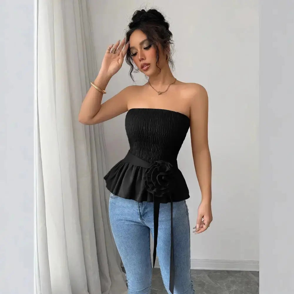 French Flair Pink Strapless Peplum Top - LauBelle Brand