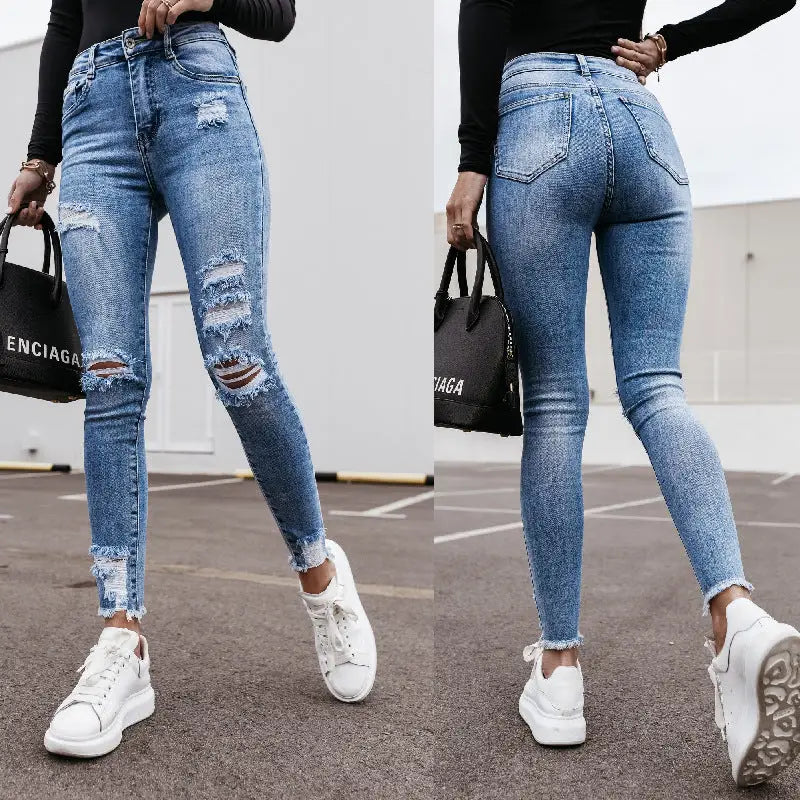 Sleek Summer Slim Denim Trousers for Women - LauBelle