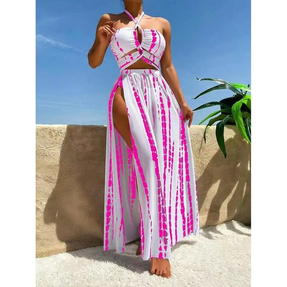 SunStrap Split Bikini and Sheer Gauze Skirt Set - LauBelle