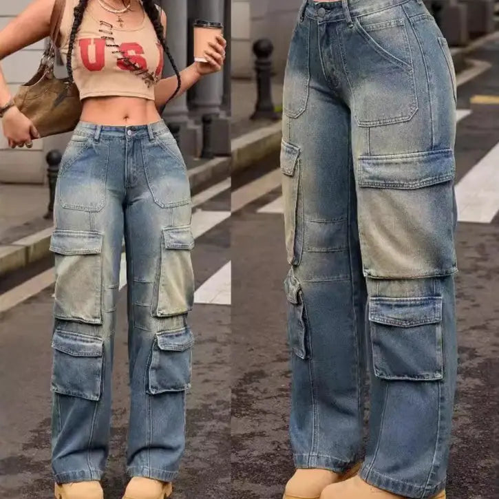 Vintage Multi Pocket Cargo Jeans in Durable High Quality Denim - LauBelle