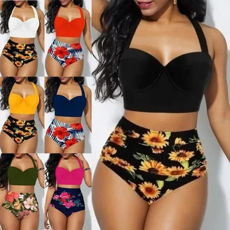 Sunflower Bliss Bikini Set with Vibrant Floral Print - LauBelle