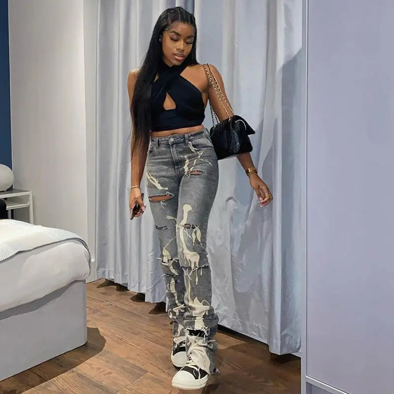 EuroChic Womens High Waist Slim Fit Jeans - LauBelle