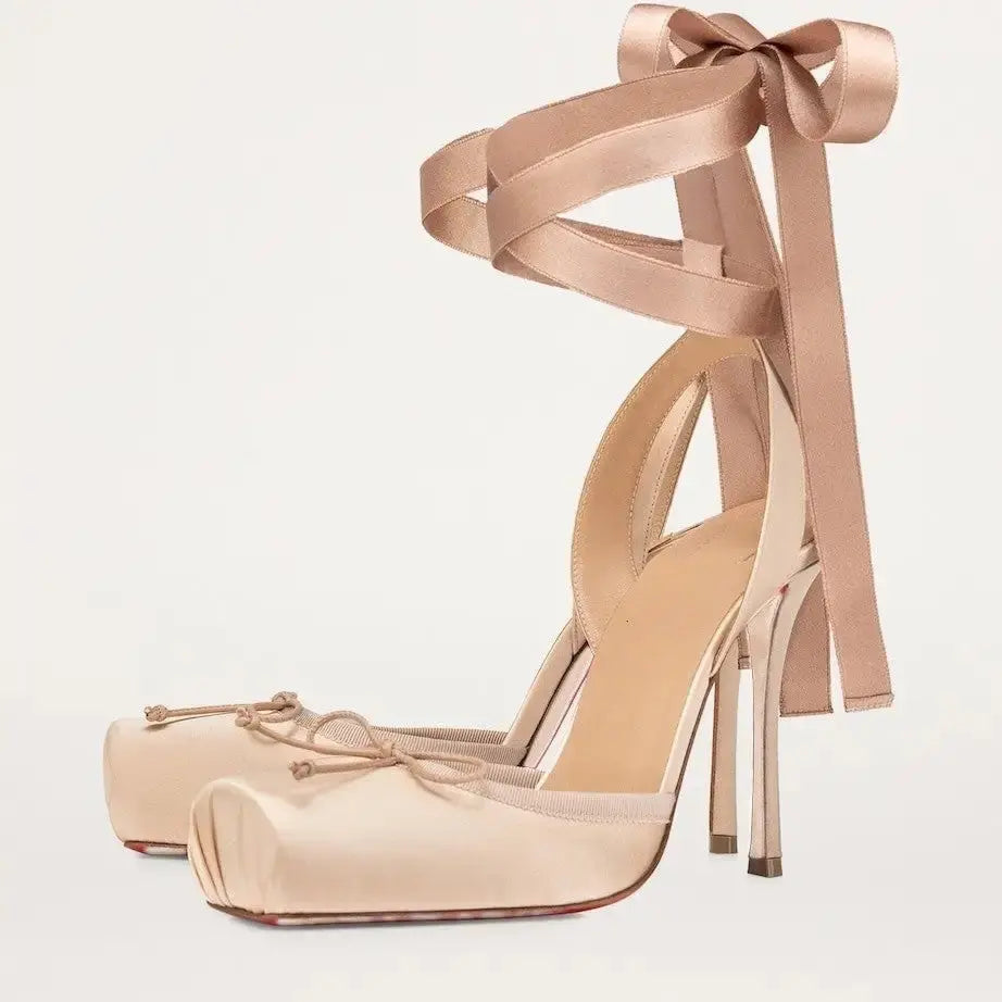 Pig Nose Bow Ballet Stiletto Sandals - LauBelle