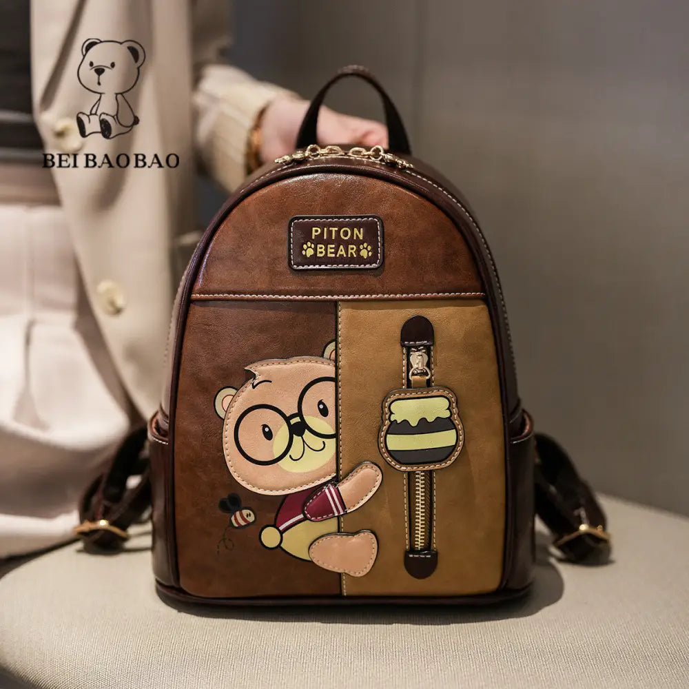 Urban Voyager: Brown PU Leather Backpack - LauBelle