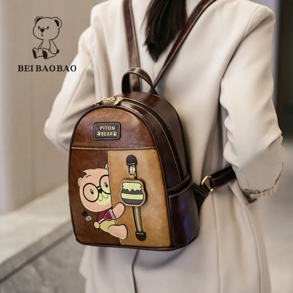 Urban Voyager: Brown PU Leather Backpack - LauBelle