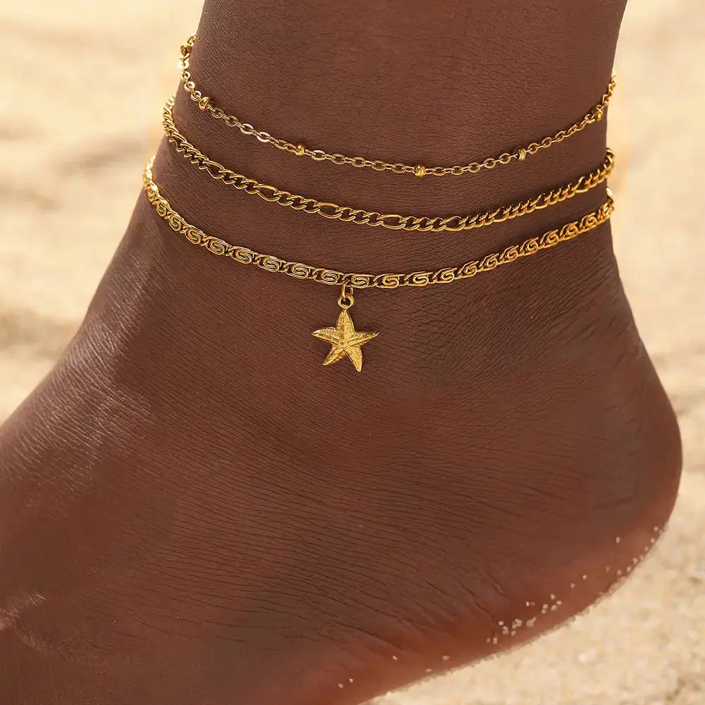Gold Starfish Chain Anklet for Beach and Vacation Outfits - LauBelle