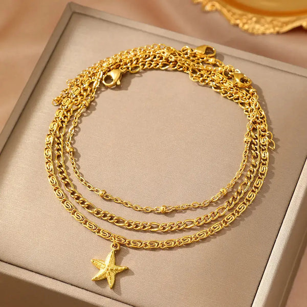 Gold Starfish Chain Anklet for Beach and Vacation Outfits - LauBelle