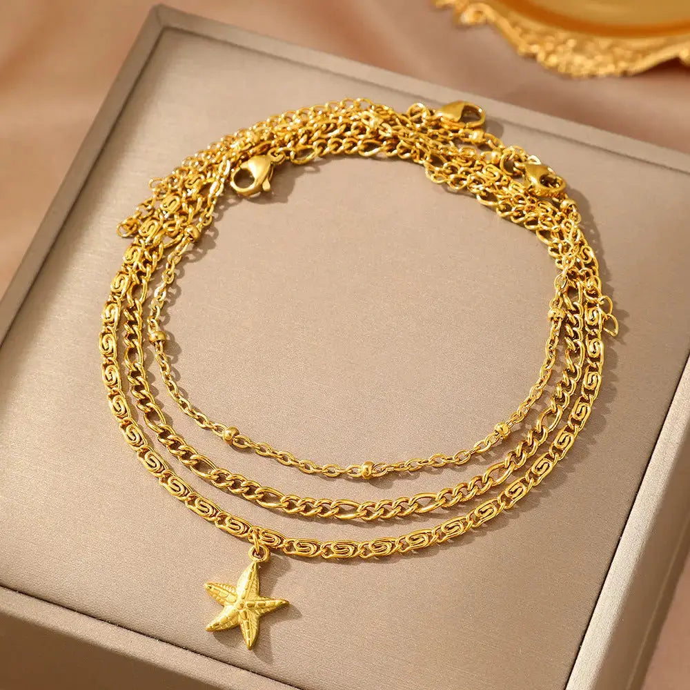 Gold Starfish Chain Anklet for Beach and Vacation Outfits - LauBelle