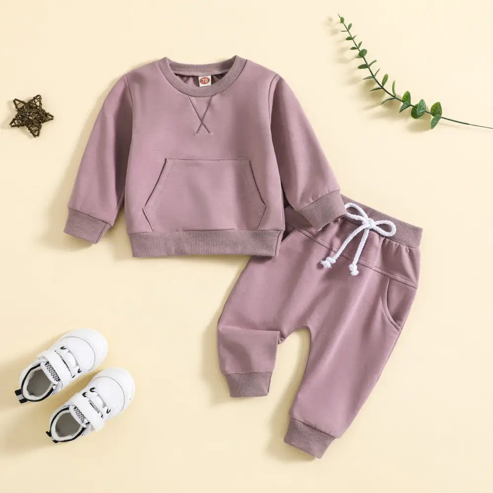 Solid Color Alphabet Embroidery Sweater and Trousers Set - LauBelle Brand
