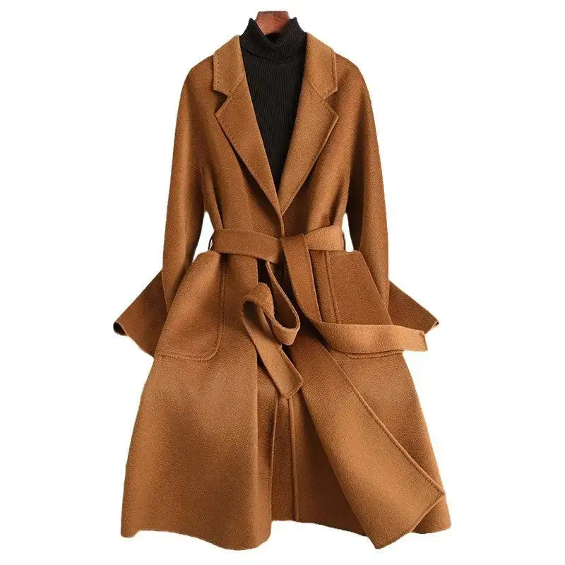Brown Ripple Wool Belted Winter Coat - LauBelle Brand