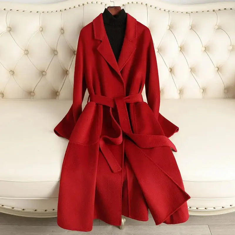 Brown Ripple Wool Belted Winter Coat - LauBelle Brand
