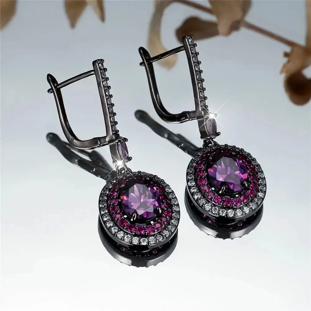 Gemstone Egg Earrings in Emerald Sapphire Amethyst and Ruby - LauBelle
