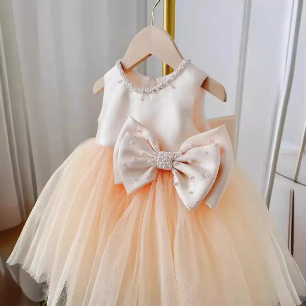 Champagne Girls Summer Bow Dress and Coat Ensemble - LauBelle