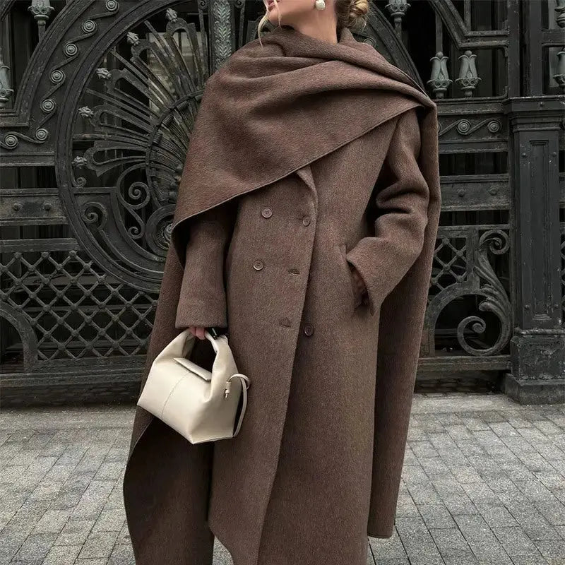 CozyScarf Collar Wool Coat with Luxurious Warmth - LauBelle