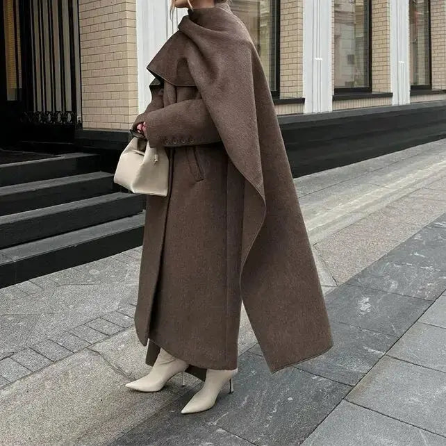 CozyScarf Collar Wool Coat with Luxurious Warmth - LauBelle