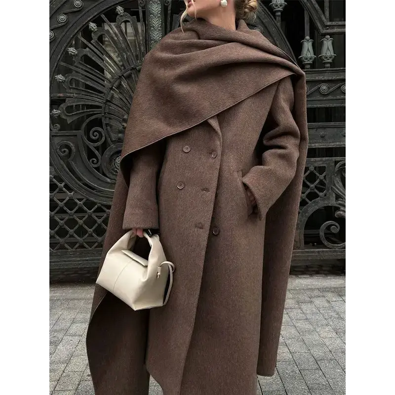 CozyScarf Collar Wool Coat with Luxurious Warmth - LauBelle