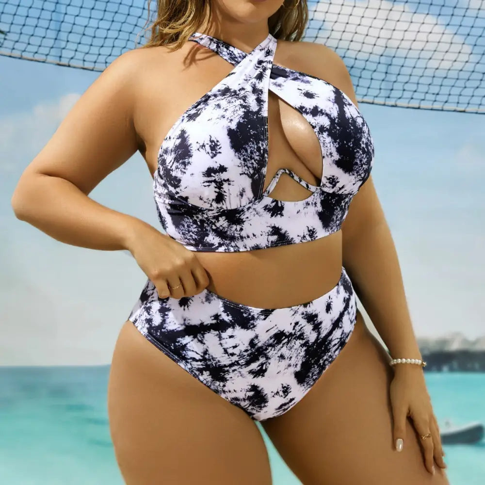 Printed Cross Bikini Suit with Unique Crisscross Design - LauBelle