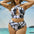 Printed Cross Bikini Suit with Unique Crisscross Design - LauBelle