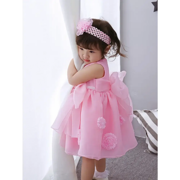 Blossom Princess Pink Flower Girl Dress with Floral Appliqués - LauBelle