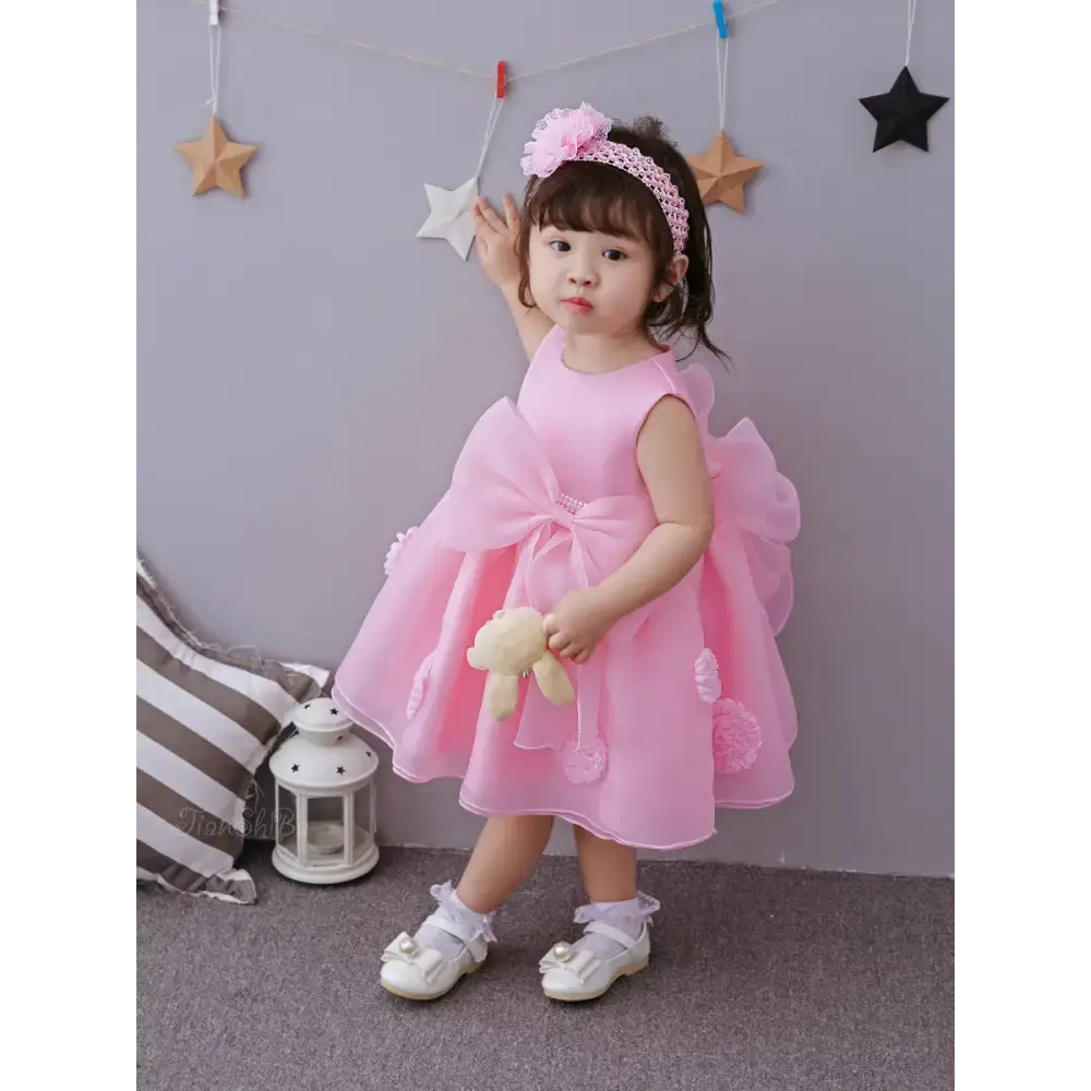 Blossom Princess Pink Flower Girl Dress with Floral Appliqués - LauBelle Brand