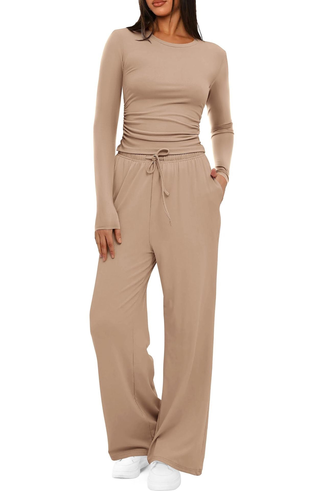 Chic Autumn 2-Piece Set: Long Sleeve Top & Wide Pants - LauBelle