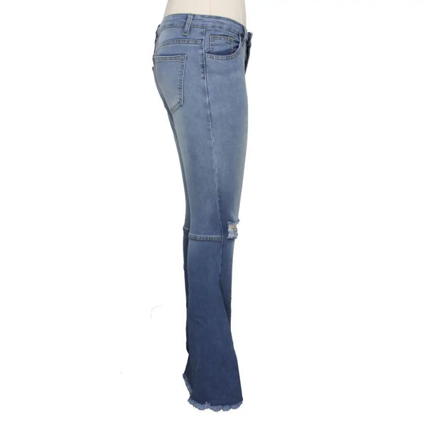 Euro-Am Wide Leg Jeans with Knee Holes in High-Quality Denim - LauBelle
