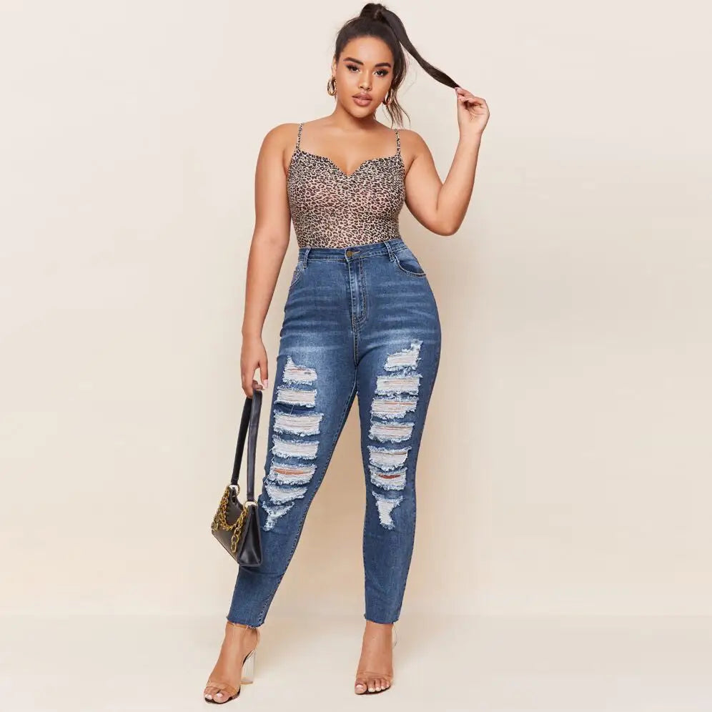 RippedSlim Plus Size Washed Pencil Pants for Women - LauBelle