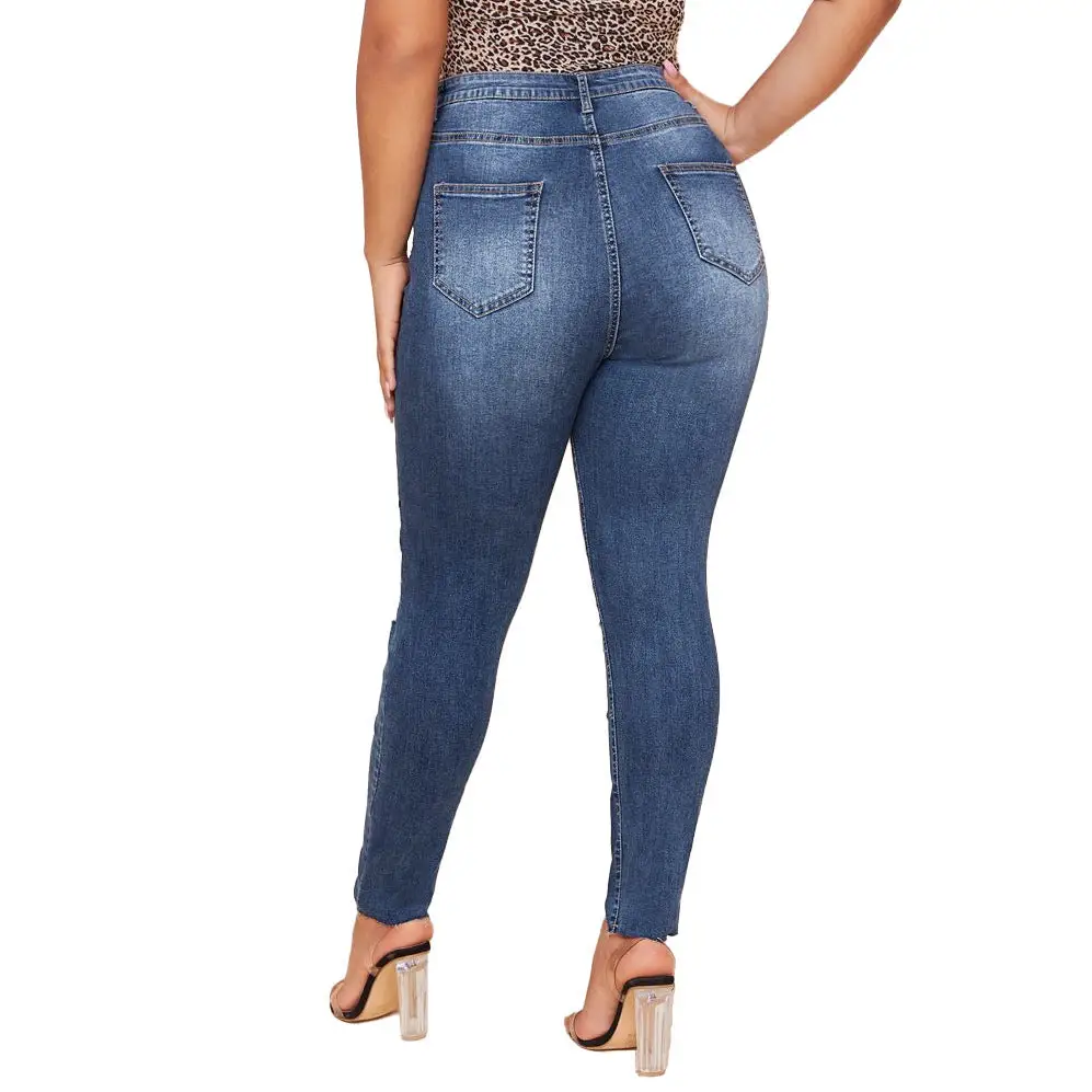 RippedSlim Plus Size Washed Pencil Pants for Women - LauBelle