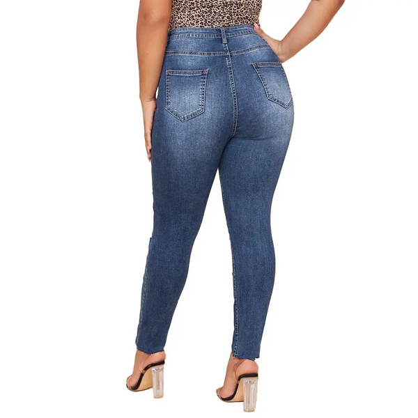 RippedSlim Plus Size Washed Pencil Pants for Women - LauBelle