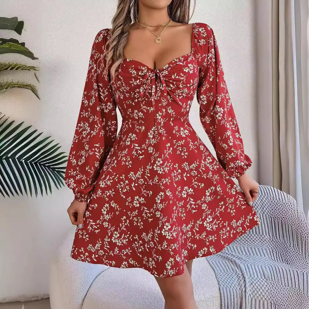 FloraCharm Lace Up A-Line Dress in Elegant High-Quality Fabric - LauBelle Brand