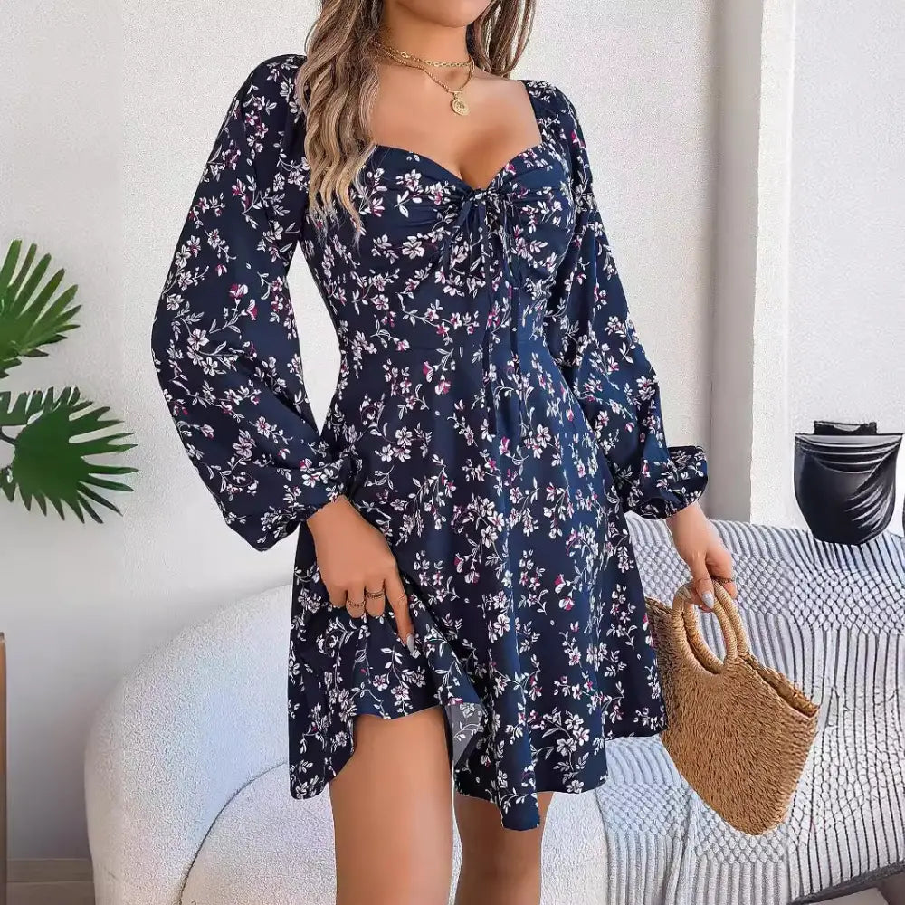 FloraCharm Lace Up A-Line Dress in Elegant High-Quality Fabric - LauBelle Brand