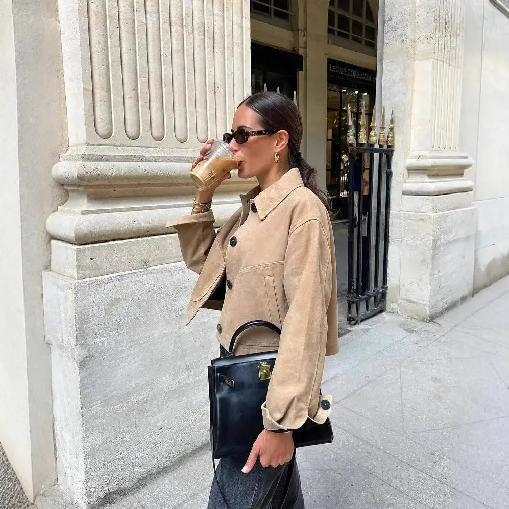 VelvetLap Luxe Leather Short Jacket for Timeless Sophistication - LauBelle