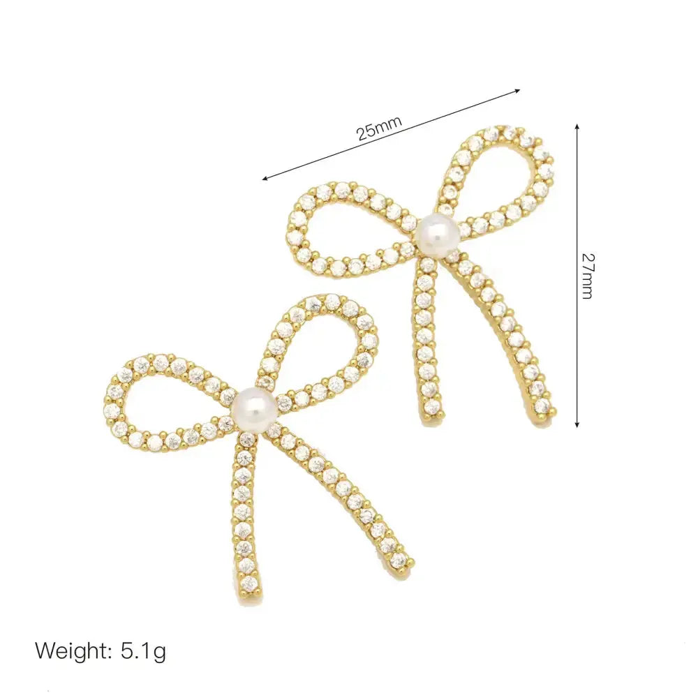 Copper Zircon Pearl Bow Earrings - LauBelle