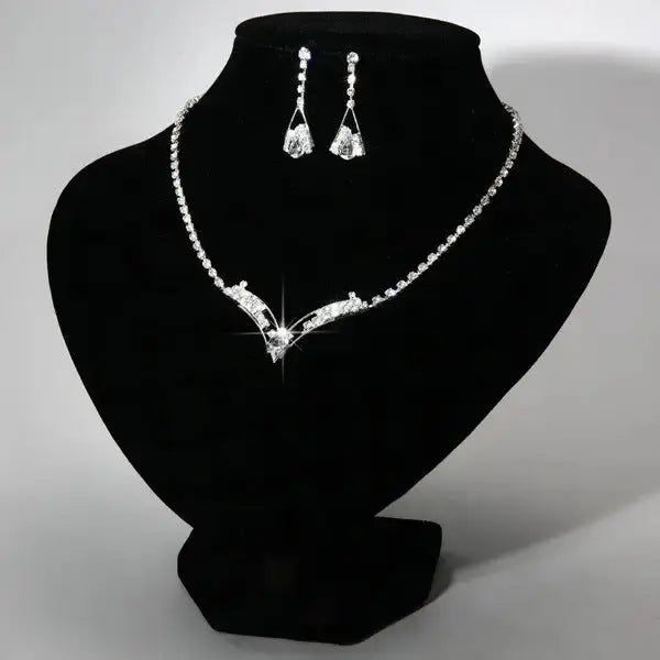 Elegance Drops Bridal Silver Necklace and Earrings Set - LauBelle
