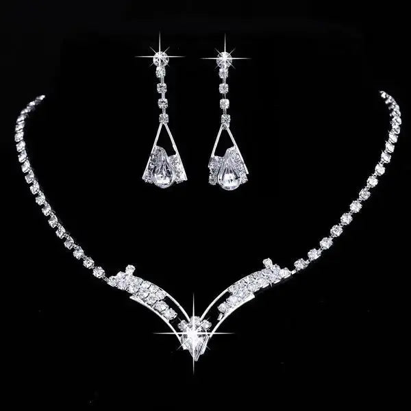 Elegance Drops Bridal Silver Necklace and Earrings Set - LauBelle