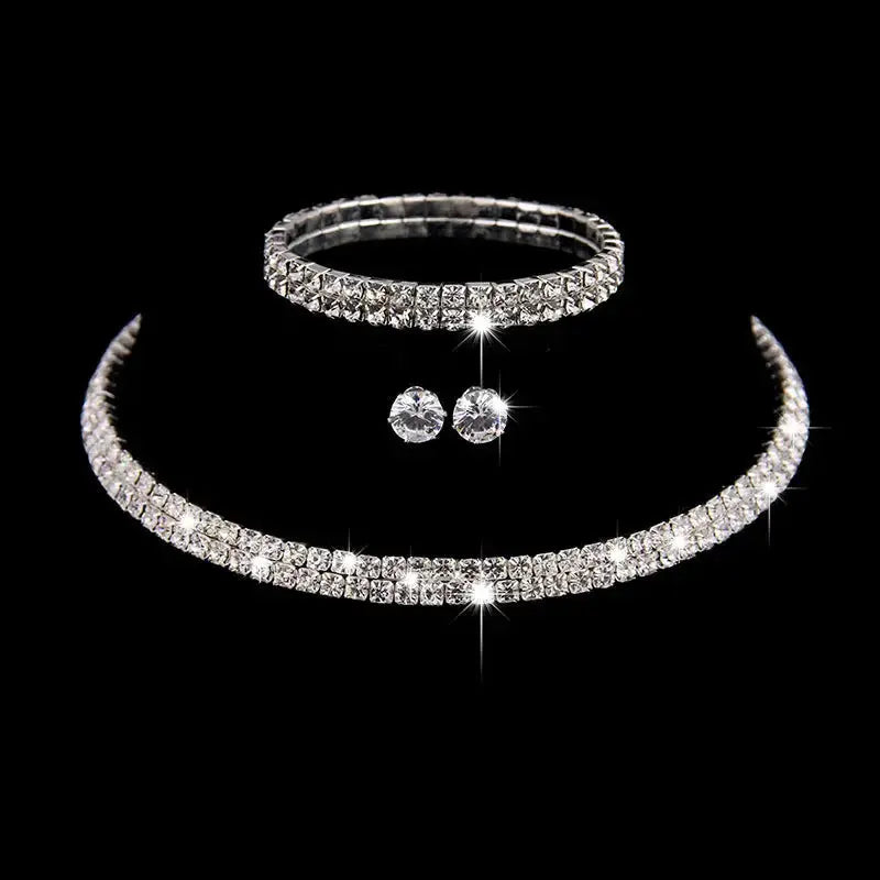 Wedding Trio Bling Set with Rhinestone Necklace Bracelet and Earrings - LauBelle