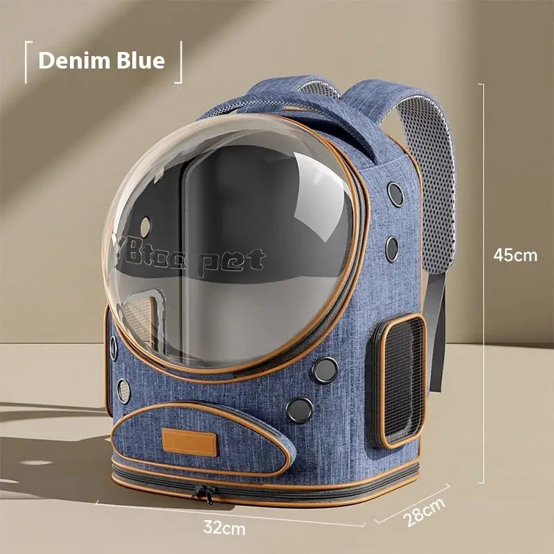 Panoramic Transparent Window Cat Backpack Denim Blue or Linen Gray - LauBelle