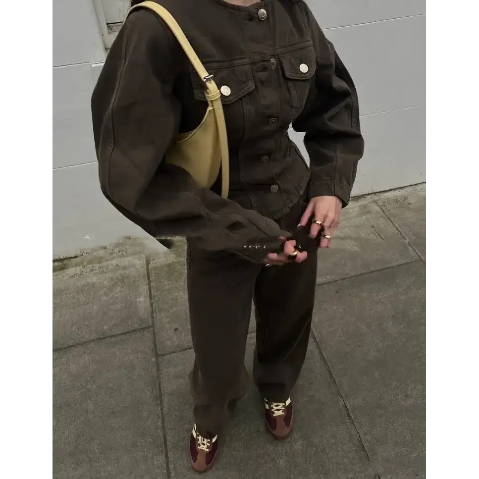 Brown Denim Jacket and Pants Suit - LauBelle