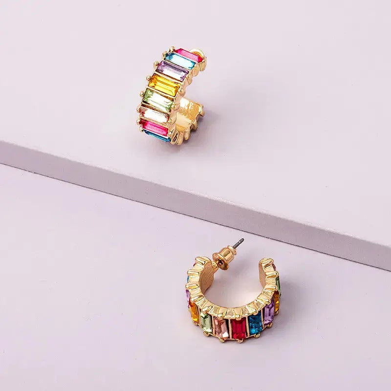 Rainbow Radiance Ear Studs with Colorful Gemstones - LauBelle