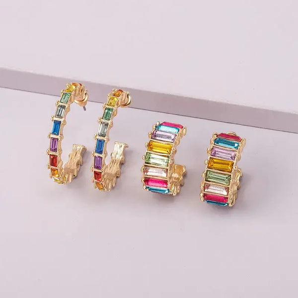 Rainbow Radiance Ear Studs with Colorful Gemstones - LauBelle