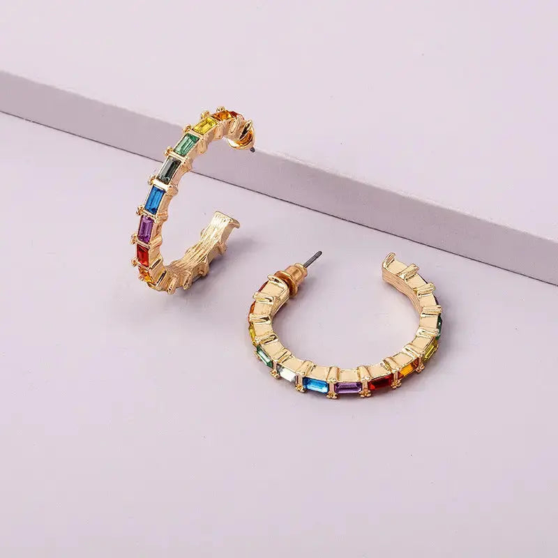 Rainbow Radiance Ear Studs with Colorful Gemstones - LauBelle