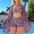 Plus Size Multicolor Plaid Printed Three Piece Swimsuit Set - LauBelle Brand
