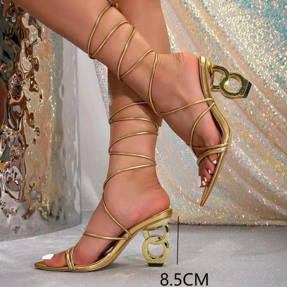 Gold Lace Up Heels for Women - LauBelle