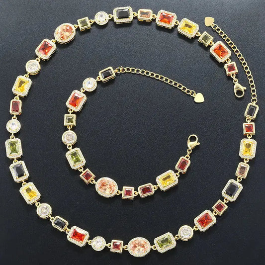 LuxDiamond Sterling Silver and Diamond Bracelet and Necklace Set - LauBelle