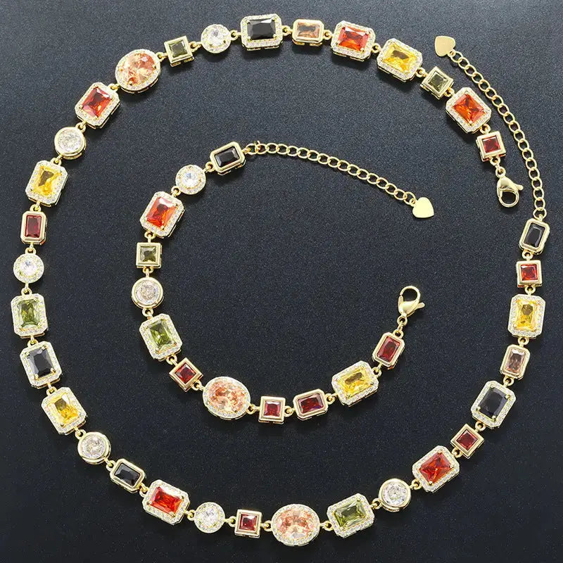 LuxDiamond Sterling Silver and Diamond Bracelet and Necklace Set - LauBelle