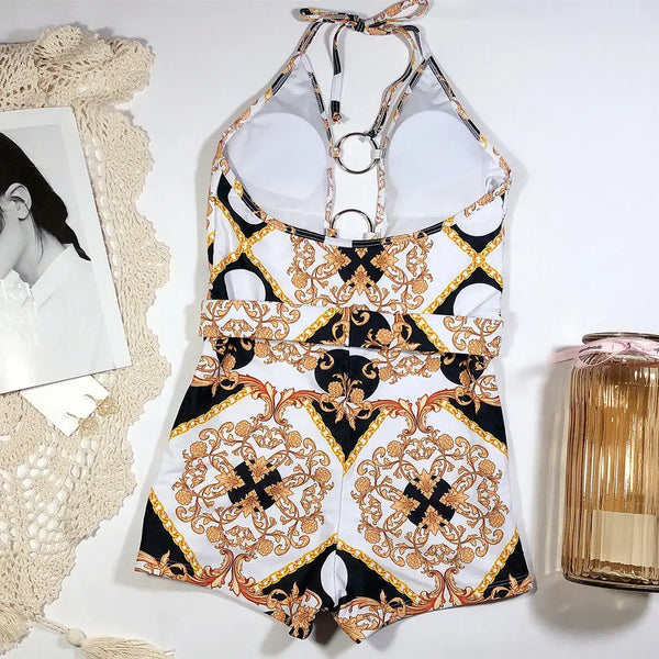 StrapPrint Chic Cutout Swimsuit with Intricate Detailing - LauBelle