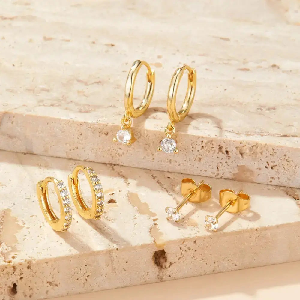 Zircon Trio Earrings with Sparkling Stone Design - LauBelle