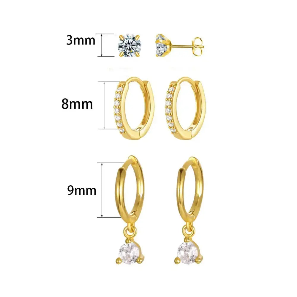Zircon Trio Earrings with Sparkling Stone Design - LauBelle